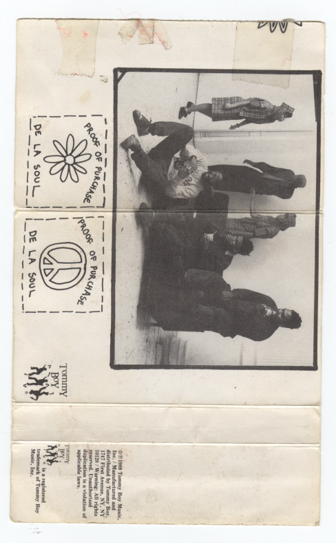 the paper sleeve for De La Soul's 3 Feet High And Rising album on cassette the paper sleeve for De La Soul's 3 Feet High And Rising album on cassette